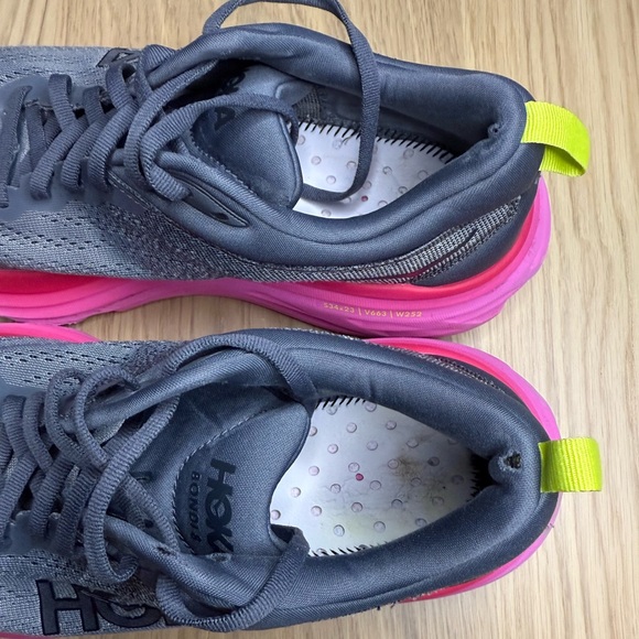 HOKA ONE ONE BONDI 8 Gray Pink Women’s Running Sneakers Size 9 - Picture 3 of 13